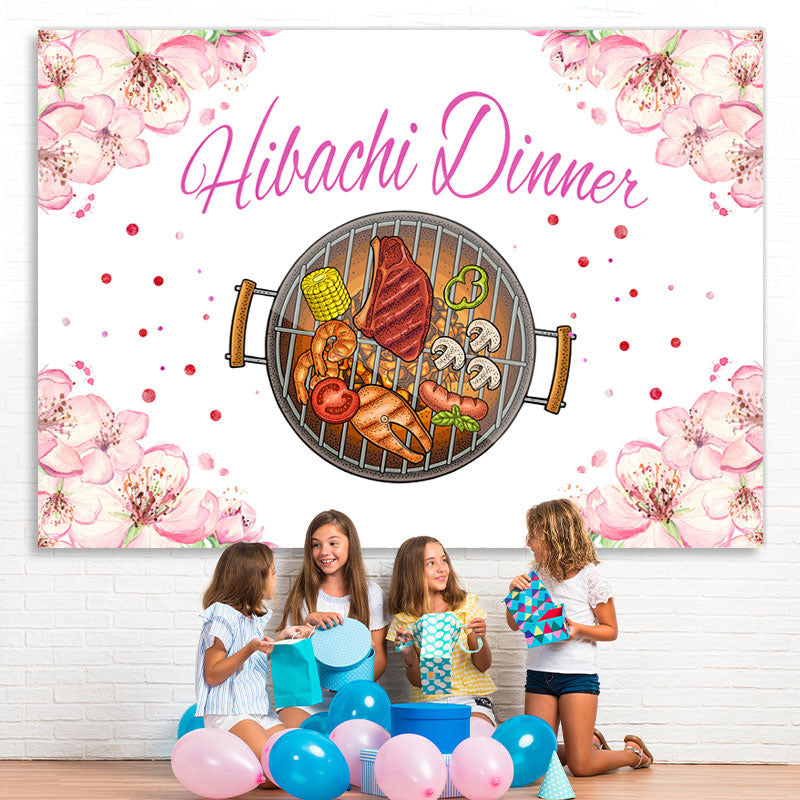 Lofaris Pink Floral Hibachi Dinner Themed Birthday Backdrop