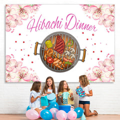 Lofaris Pink Floral Hibachi Dinner Themed Birthday Backdrop