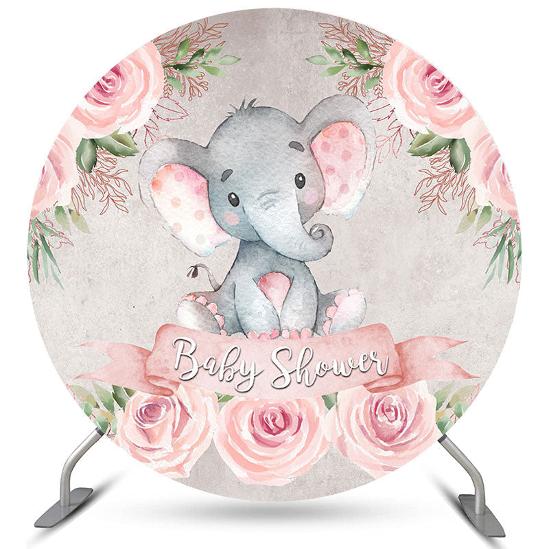 Lofaris Pink Floral Little Elephant Round Baby Shower Backdrop