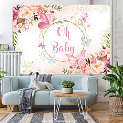 Lofaris Pink Flower And Butterfly Girl Baby Shower Backdrop