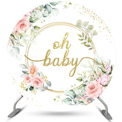 Violet Flowers And Dots Circle Baby Shower Backdrop