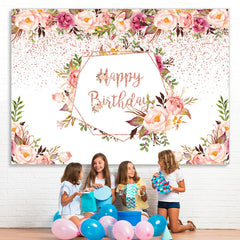 Lofaris Pink Flower And Green Plants Happy Birthday Backdrop