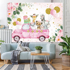 Lofaris Pink flower animal balloon girl birthday Backdrop
