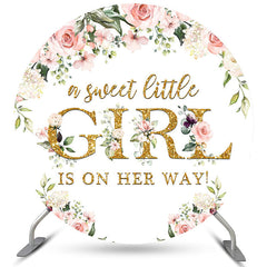 Gold Glitter Little Star Pink Baby Shower Round Backdrop