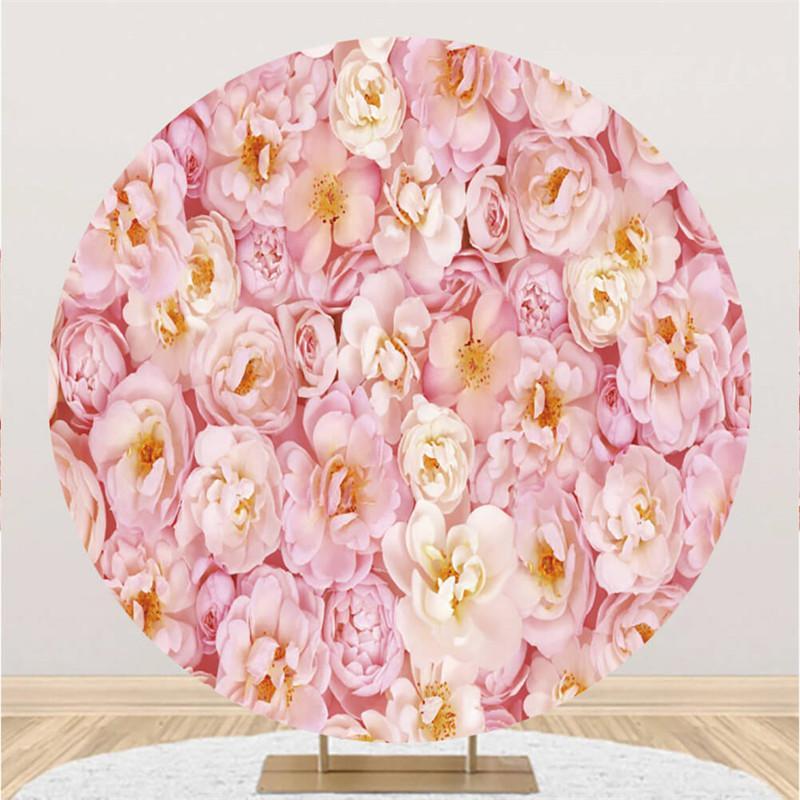 Lofaris Pink Flower Round Happy Birthday Backdrop For Girl