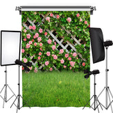 Lofaris Pink Flowers And Green Leaves On Fence Spring Backdrop