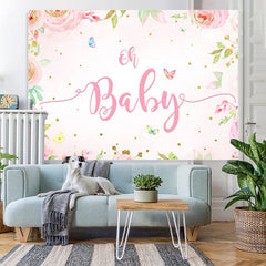 Lofaris Pink Flowers Butterfly Baby Shower Backdrop For Girl