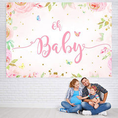 Lofaris Pink Flowers Butterfly Baby Shower Backdrop For Girl