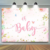 Lofaris Pink Flowers Butterfly Baby Shower Backdrop For Girl
