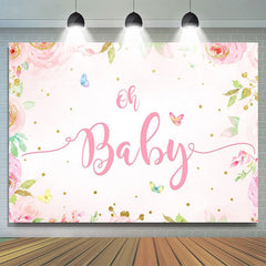 Lofaris Pink Flowers Butterfly Baby Shower Backdrop For Girl