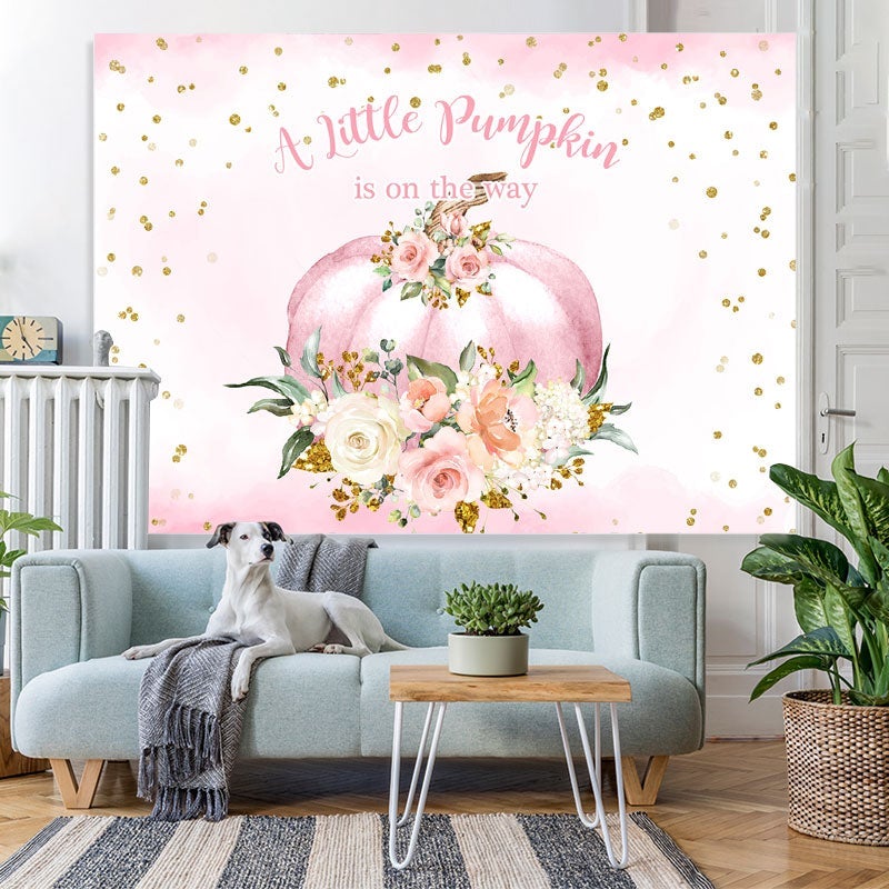 Lofaris Pink flowers pumpkin baby shower Backdrop for girl