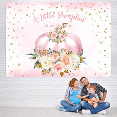 Lofaris Pink flowers pumpkin baby shower Backdrop for girl