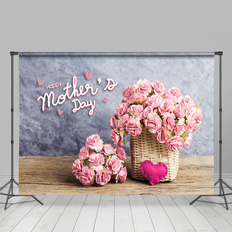 Lofaris Pink Flowers Wooden Desk Happy Monthers Day Backdrop