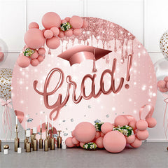 Gold Glitter Balloons Round Black Congrats Grad Backdrop
