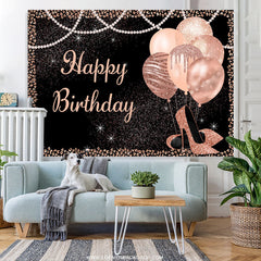 Lofaris Pink Glitter Balloons And Heels Black Birthday Backdrop