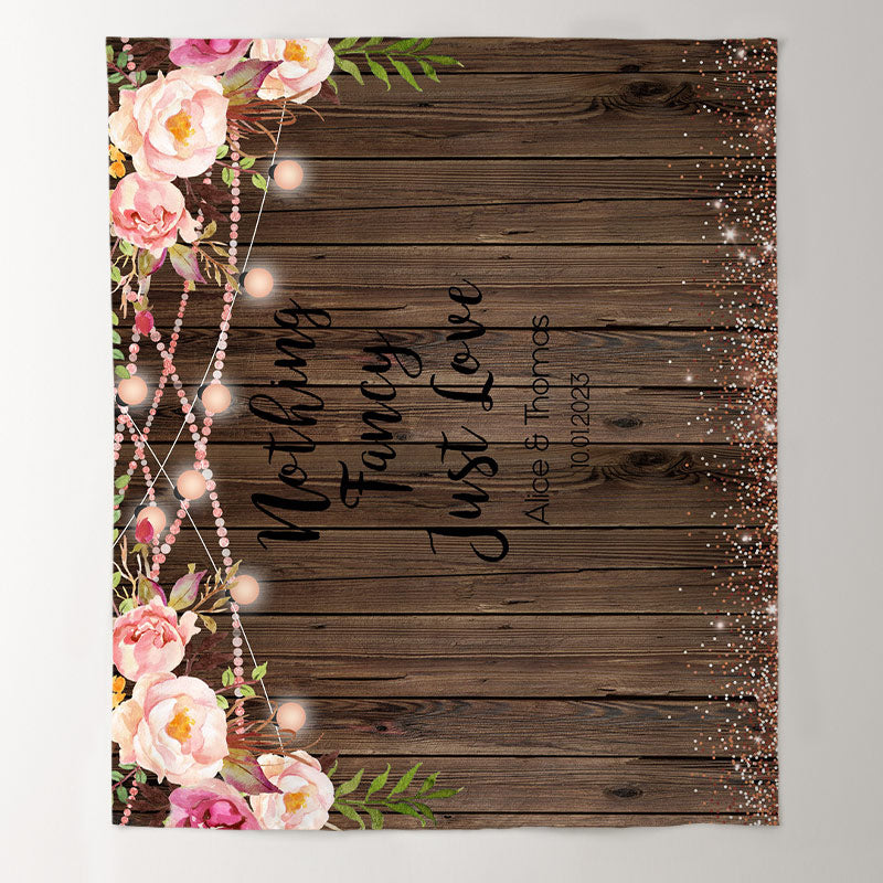 Lofaris Pink Glitter Flowers Wooden Theme Wedding Backdrop