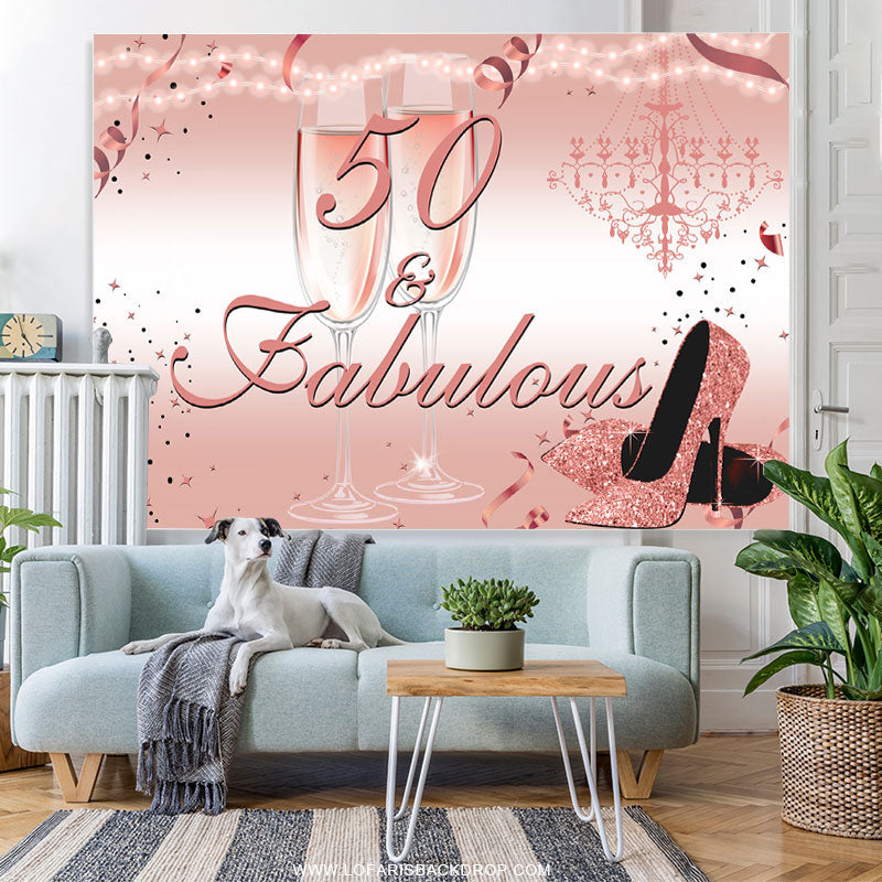Lofaris Pink Glitter Heels 50th Fabulous Birthday Backdrop