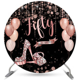 Lofaris Pink Glitter Heels Happy Fifty Birthday Round Backdrop