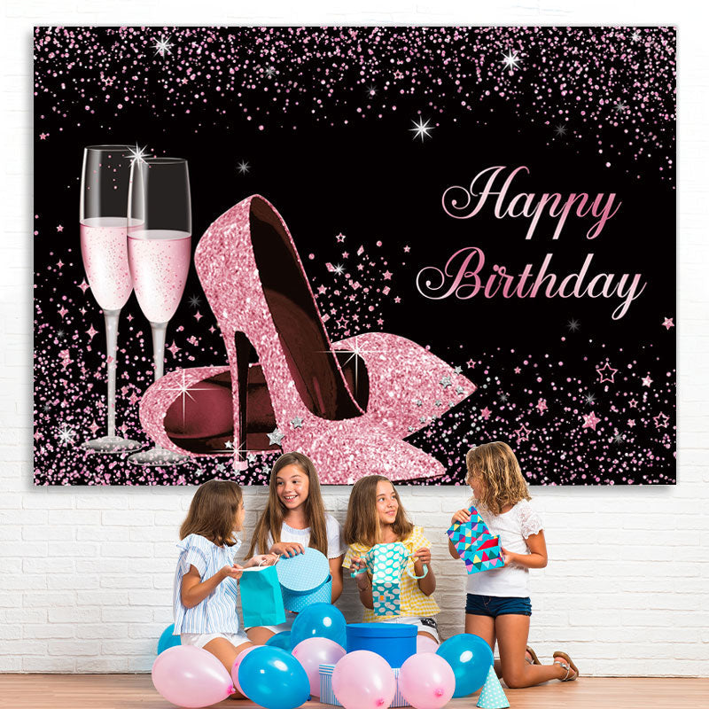 Lofaris Pink Glitter High Heels Birthday Backdrop for girl