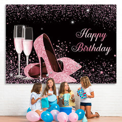 Lofaris Pink Glitter High Heels Birthday Backdrop for girl