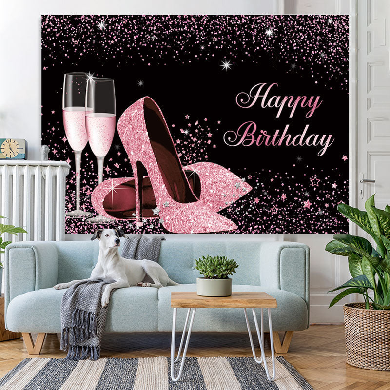 Lofaris Pink Glitter High Heels Birthday Backdrop for girl
