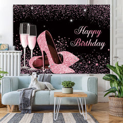 Lofaris Pink Glitter High Heels Birthday Backdrop for girl