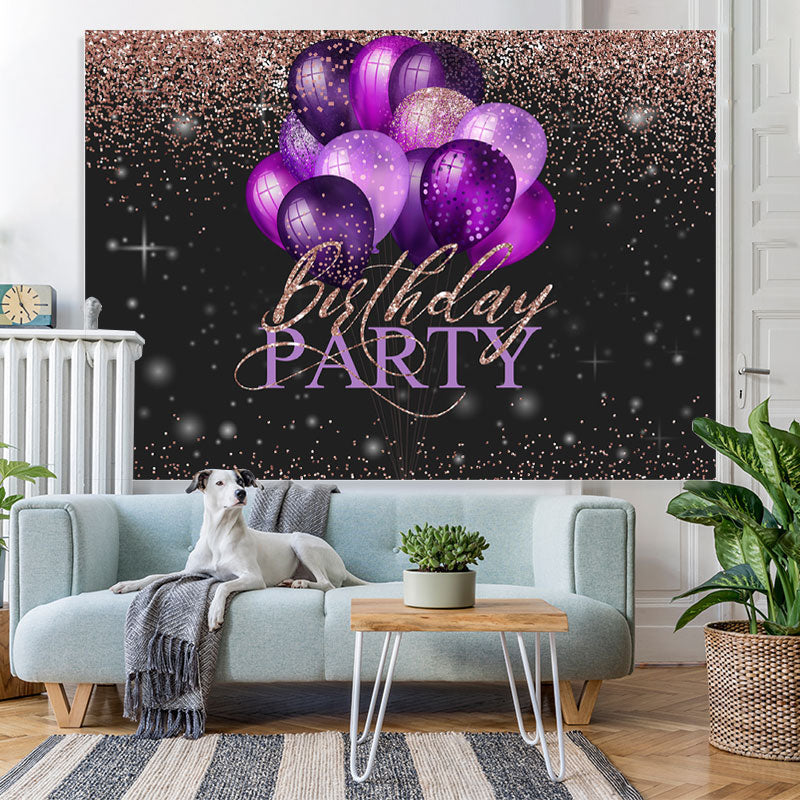 Lofaris Pink Glitter Purple Balloons Happy Birthday Backdrop