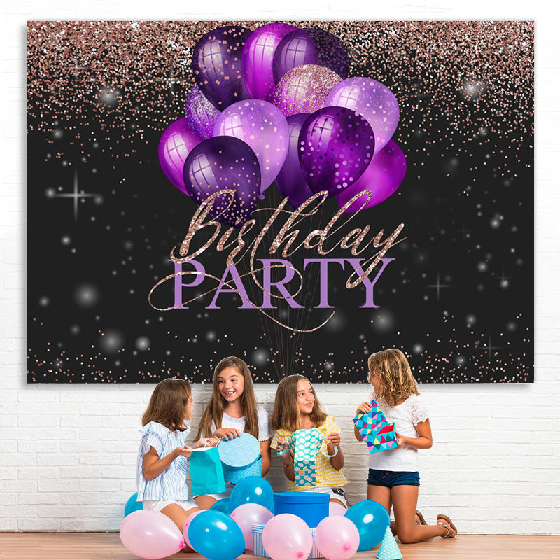 Lofaris Pink Glitter Purple Balloons Happy Birthday Backdrop