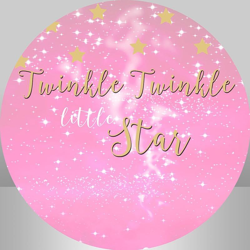 Lofaris Pink Glitter Twinkle Star Theme Round Birthday Backdrop