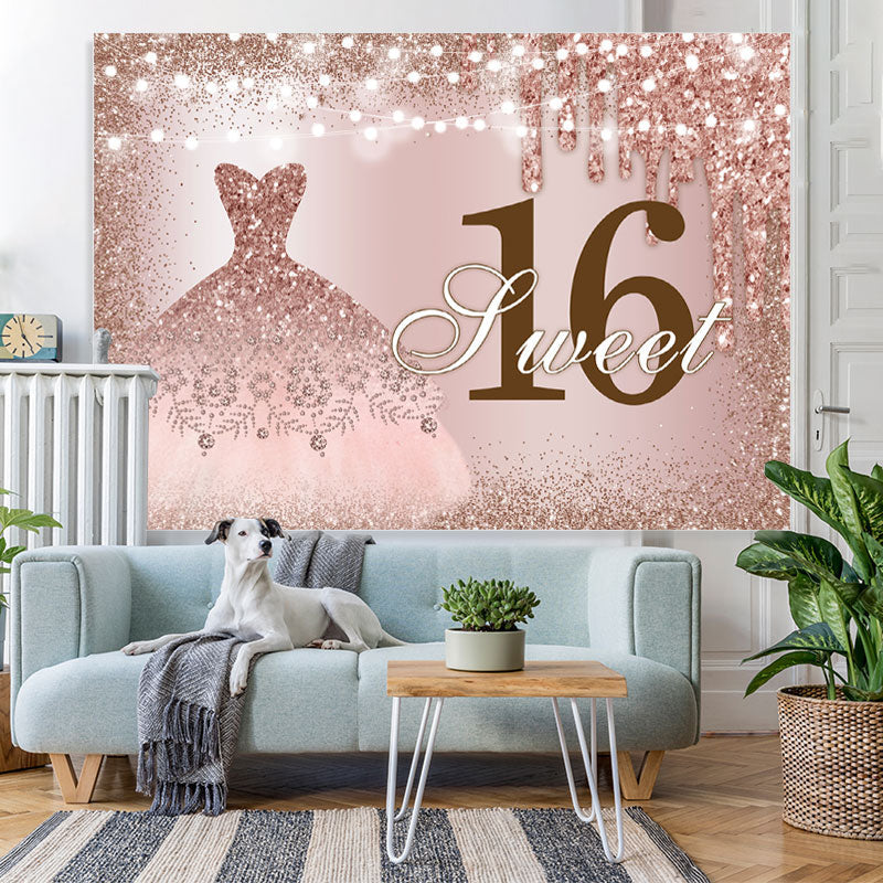 Lofaris Pink Glitter Wedding Dress Sweet 16th Birthday Backdrop