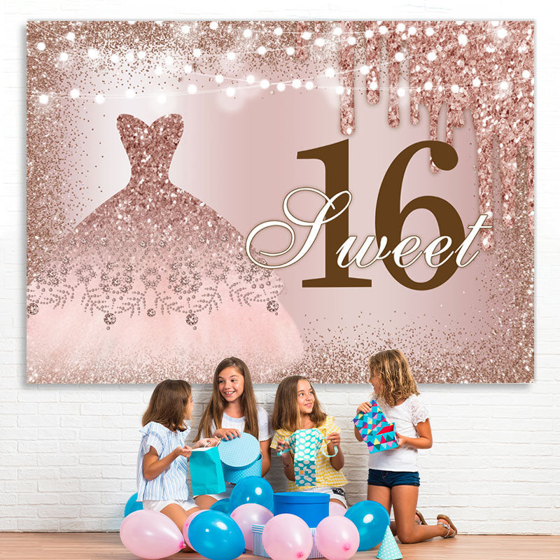 Lofaris Pink Glitter Wedding Dress Sweet 16th Birthday Backdrop