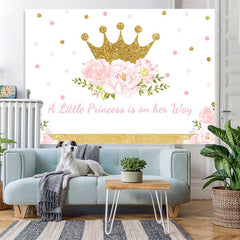 Lofaris Pink Gold Crown Flowers Baby Shower Backdrop for Girl