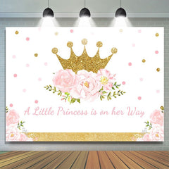 Lofaris Pink Gold Crown Flowers Baby Shower Backdrop for Girl