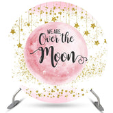 Lofaris Pink Golden We Are Over The Moon Lovely Round Backdrop