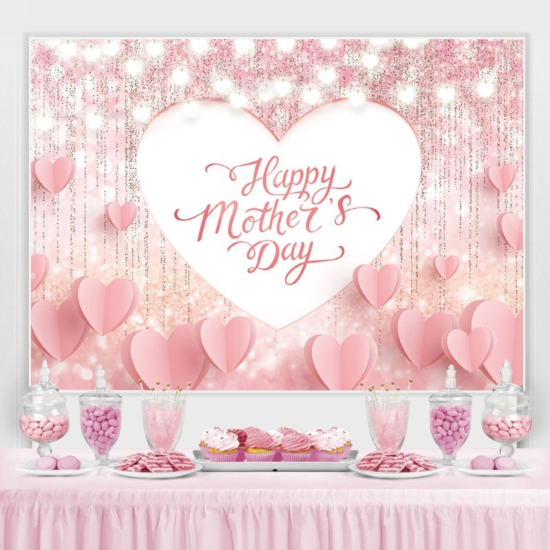 Lofaris Pink Heart And Glitter Bokeh Happy Mothers Day Backdrop
