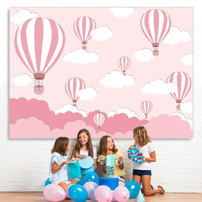 Lofaris Pink Hot Air Balloon Cloud Birthday Party Backdrop for Girls
