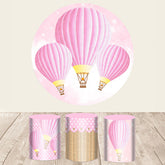 Lofaris Pink Hot Air Balloon In The Sky Round Backdrop Kit