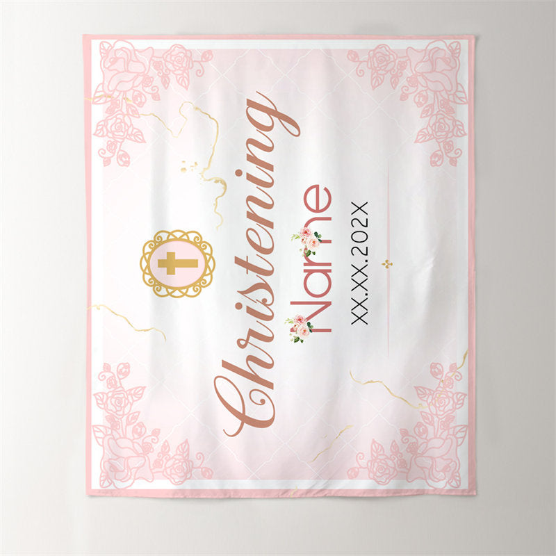 Lofaris Girl Pink Lace Christening Celebration Backdrop For Baptism