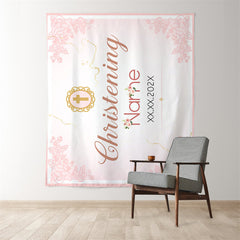 Lofaris Girl Pink Lace Christening Celebration Backdrop For Baptism