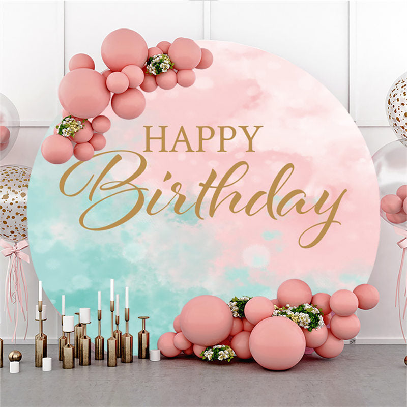 Lofaris Pink Light Cyan Happy Birthday Circle Backdrop For Party
