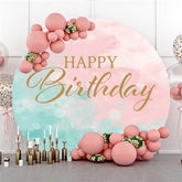 Lofaris Pink Light Cyan Happy Birthday Circle Backdrop For Party