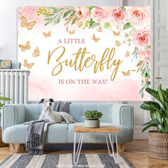 Lofaris Pink Little Butterfly Flowers Baby Shower Backdrop