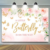 Lofaris Pink Little Butterfly Flowers Baby Shower Backdrop