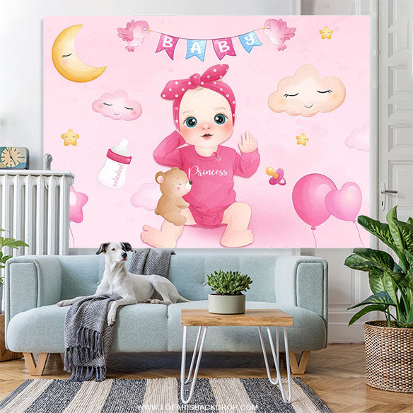 Lofaris Pink Little Princess Bear Baby Shower Backdrop