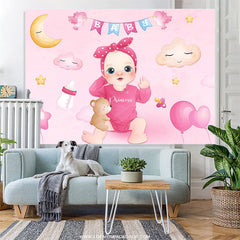 Lofaris Pink Little Princess Bear Baby Shower Backdrop