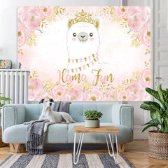 Lofaris Pink Llama Princess Floral Baby Shower Birthday Backdrop