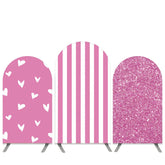 Lofaris Pink Love Stripes Glitter Birthday Arch Backdrop Kit