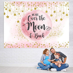 Lofaris Pink Moon And Golden Stars Bokeh Baby Shower Backdrop