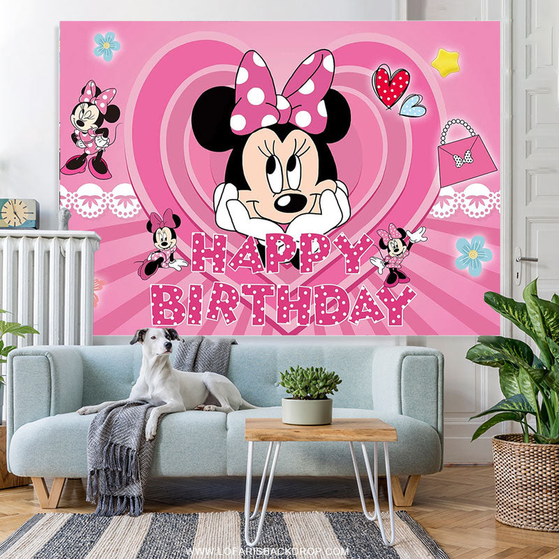 Lofaris Pink Mouse Birthday Party Backdrop For Princess Girl