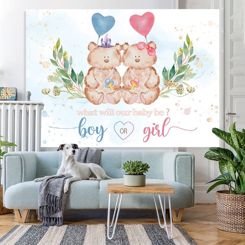 Lofaris Pink and Blue Bears Balloon Baby Shower Backdrop